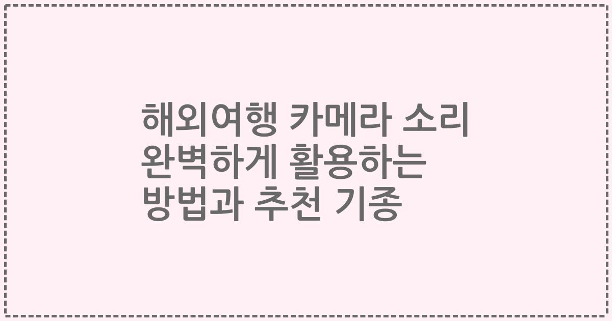 해외여행 카메라 소리 완벽하게 활용하는 방법과 추천 기종