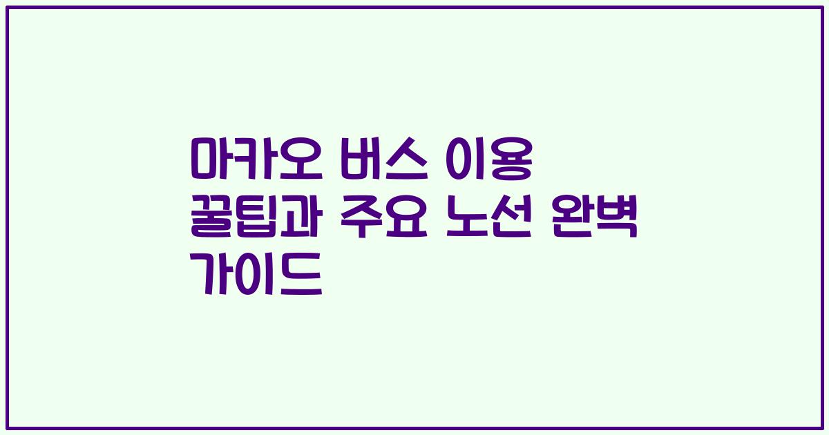 마카오 버스 이용 꿀팁과 주요 노선 완벽 가이드