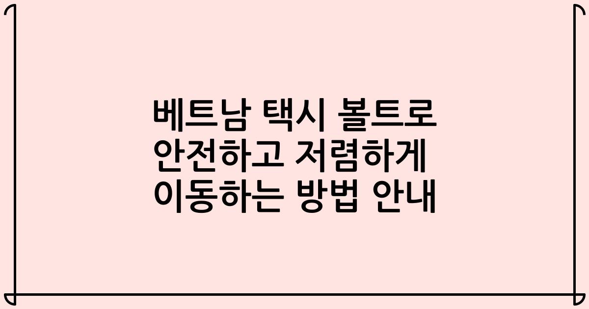 베트남 택시 볼트로 안전하고 저렴하게 이동하는 방법 안내